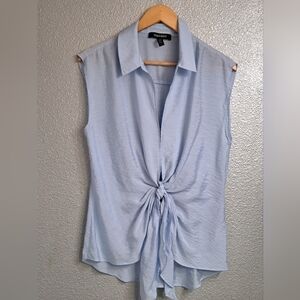 Ellen Tracy Baby Blue Sleeveless Knot Front  Blouse  Size M